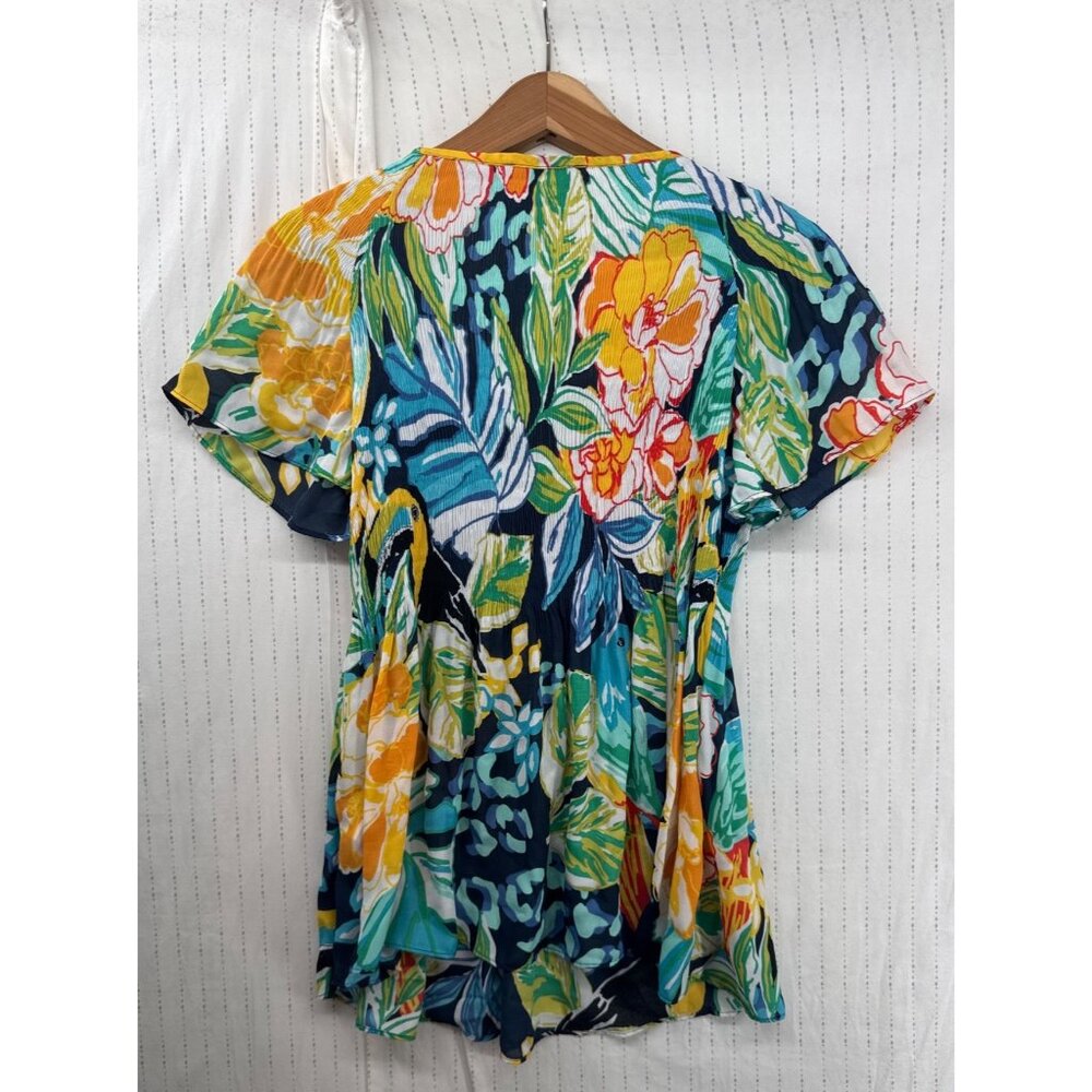 Melissa Paige Women Top M Petite Floral Boho Beaded Resort Cruise Beach Tropical - Picture 2 of 9
